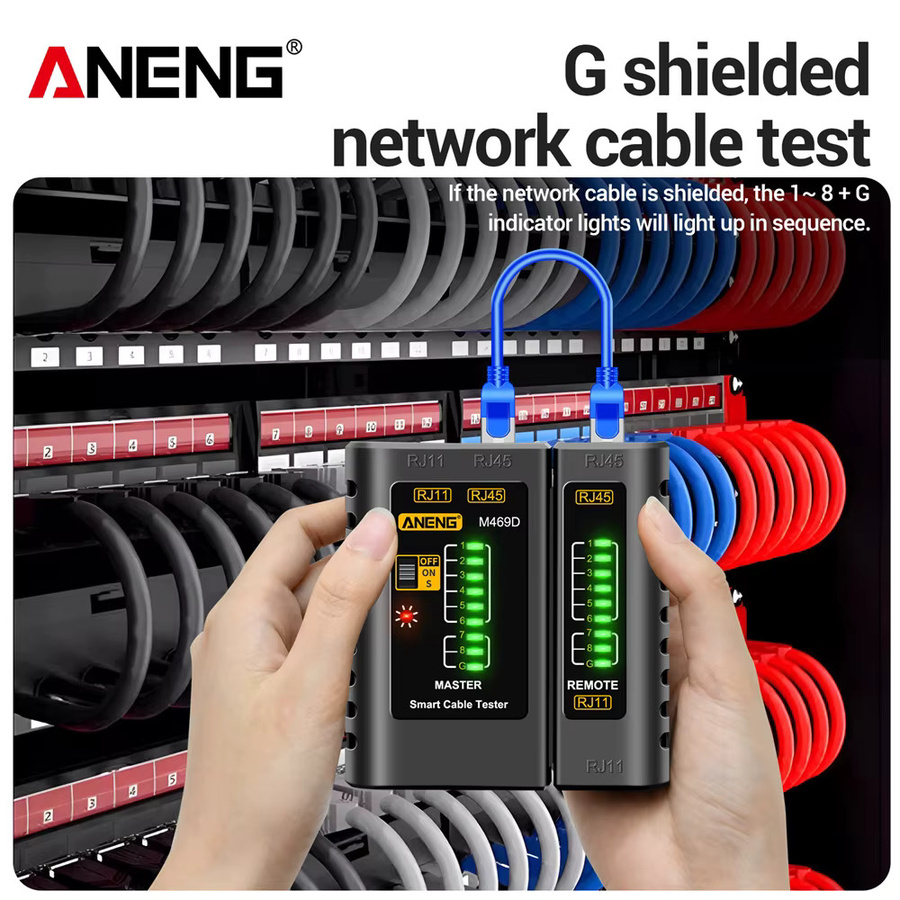 ANENG M469D Kabeltester für RJ45 RJ11 RJ12 CAT5 UTP LAN-Netzwerkwerkzeug in Schwarz - Bild 3