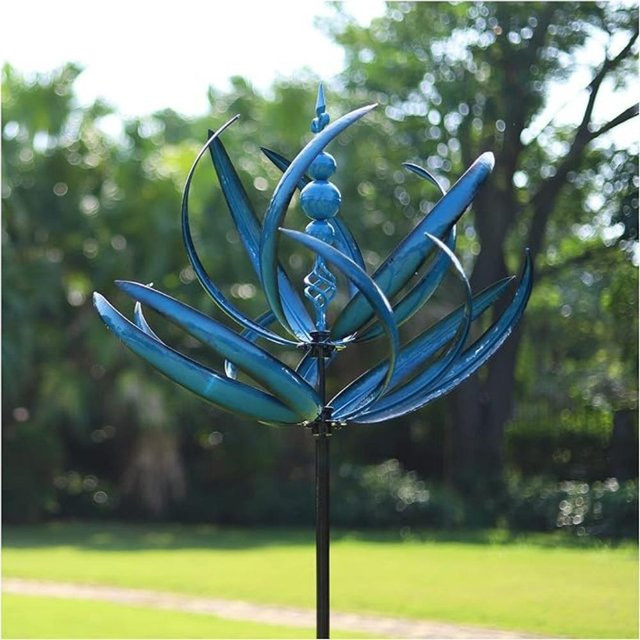 Happinesshome Windskulptur aus Metall in Blau mit Pfahl als Garten- und Hofdekoration - Bild 1