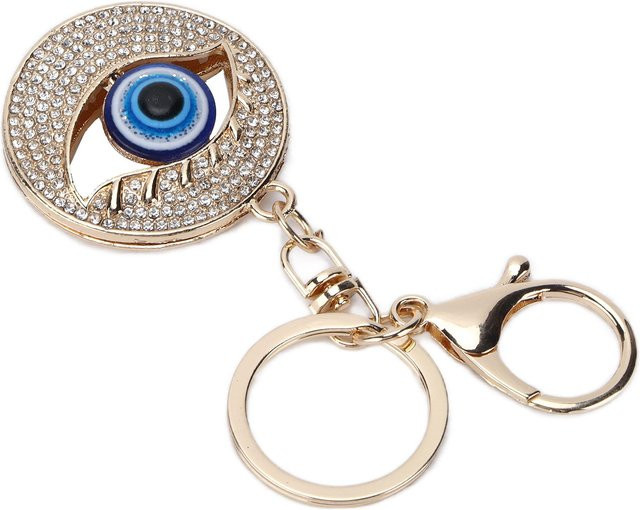 Strass-Schlüsselanhänger, blauer türkischer böser Blick-Anhänger, beige, Unisex - Bild 1