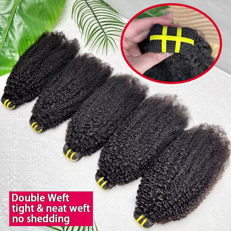 GDYLuxury Afro Kinky Curly Rohhaar-Extensions, Doppelter Haaransatz - Bild 4