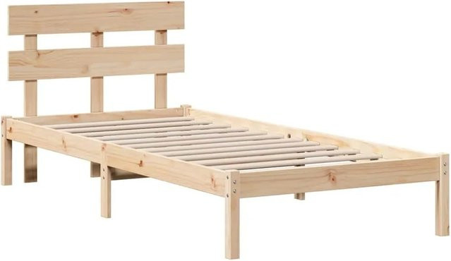 vidaXL Bettgestell mit Kopfteil aus Kiefer Massivholz in Braun und Beige, B/T/H: 75 x 190 x 30,5 cm - Bild 1