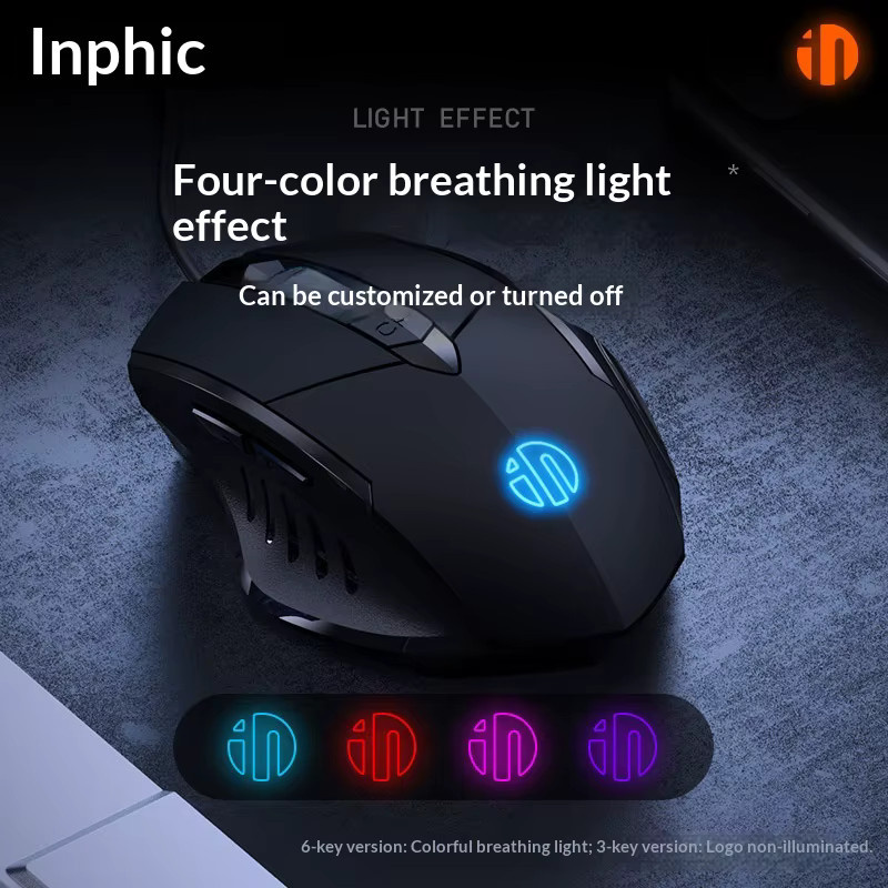 Inphic PW1 Kabellose Gaming Maus mit ergonomischem Design, sechs Tasten und farbiger Atemlicht-Beleuchtung in Schwarz und Multicolour - Bild 3