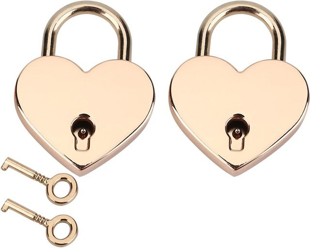 2 Sets Herzförmiges Vorhängeschloss und Skelettschlüssel aus Metall in Beige und Gold von Shoemst - Bild 1