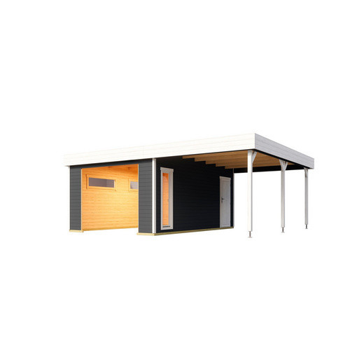Blockgarage Lasita Maja Bahamas aus Holz in Carbongrau mit Flachdach, B: 680 cm, T: 560 cm, H: 251 cm - Bild 2