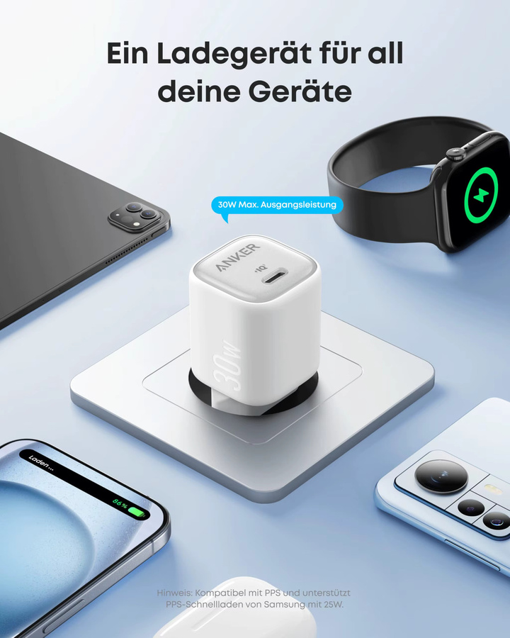 Anker 30W USB C GaN Schnellladegerät in Weiß - Bild 2