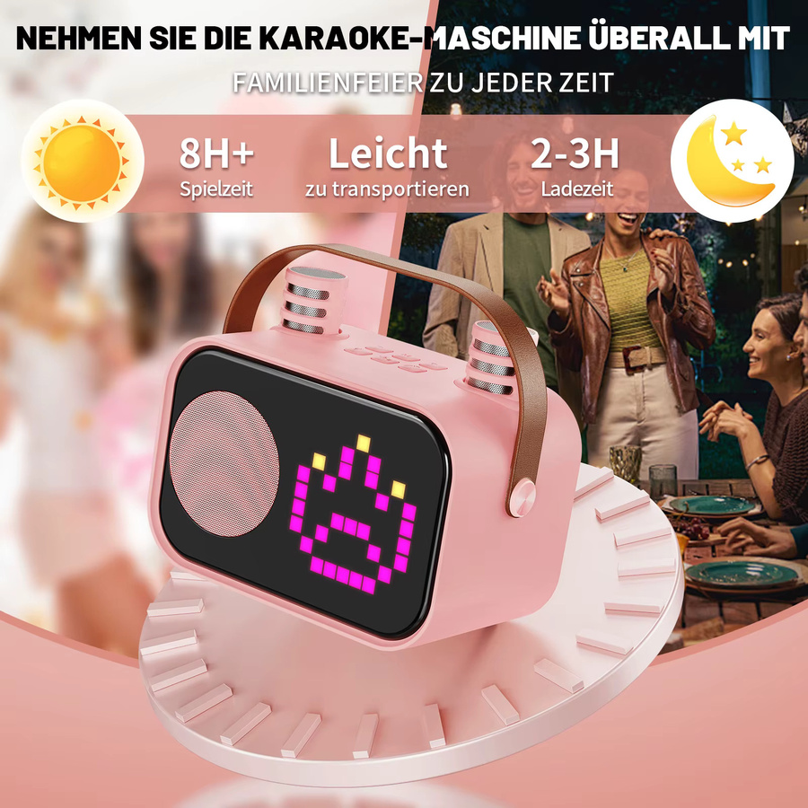FanFun D58 Karaoke-Maschine in Pink mit 2 kabellosen Mikrofonen und Bluetooth-Funktion für Kinder und Erwachsene - Bild 5