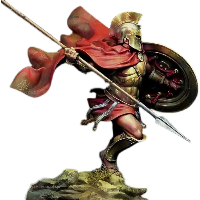 BANGSHE Spartan-Krieger Harzfiguren im Maßstab 1:24, 2 unbemalte Modellbausätze mit Speeren und Schilden, Grau - Bild 4