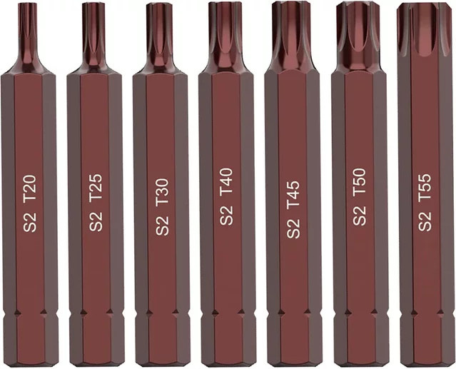 DAZZLEEX Torx Schraubendreher Bits Set mit Sechskantschaft, Länge: 7,5 cm, Größen T20 bis T55 - Bild 1