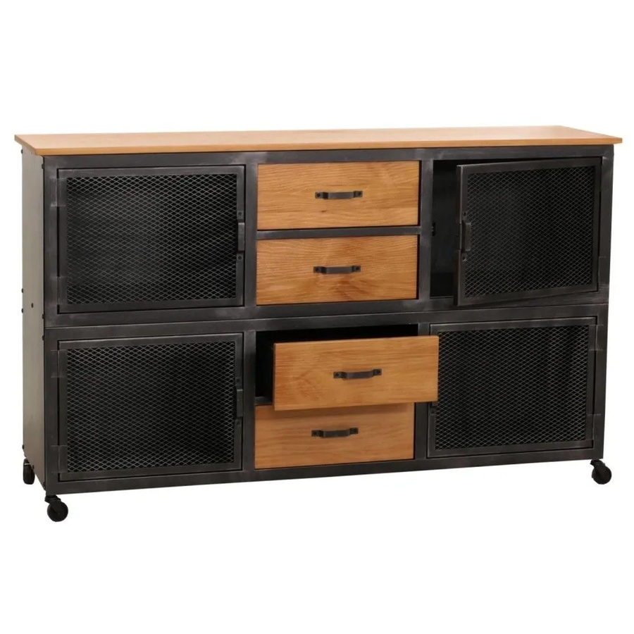 MCW Sideboard MCW-N28 Kommode im Industrial Retro Design mit 4 Schubladen und Rollen, Schwarz und Natur, B/T/H: 150 x 40 x 90 cm - Bild 3