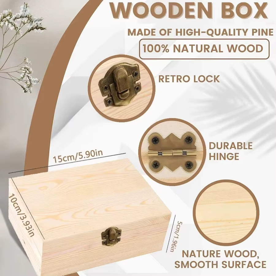Personalisierte Erinnerungs-Andenkenbox aus Holz in Beige für Hochzeiten und Brautpartys mit Paarnamen im rustikalen Design - Bild 2