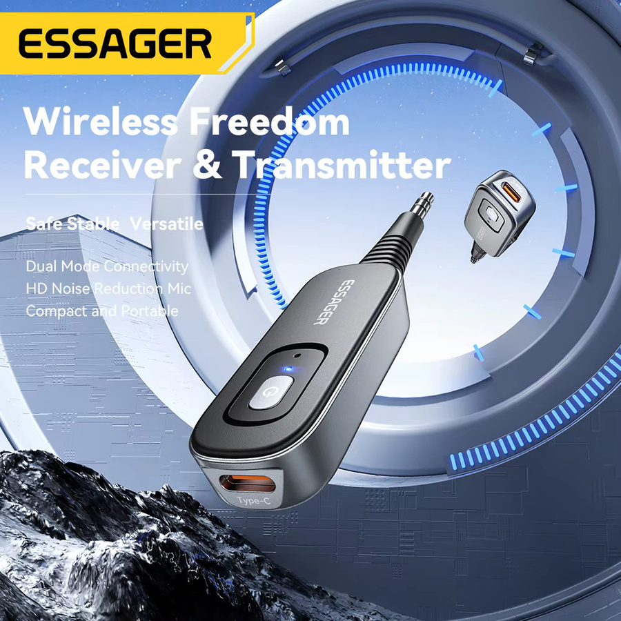 Essager Bluetooth 5.1 Audio Receiver und Sender mit Mikrofon, 3,5 mm AUX Stereo Musik Wireless Adapter in Schwarz - Bild 2