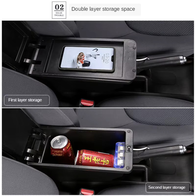 HuangZM Armlehnen-Ablagebox für Opel Meriva mit USB-Anschluss in Schwarz - Bild 5