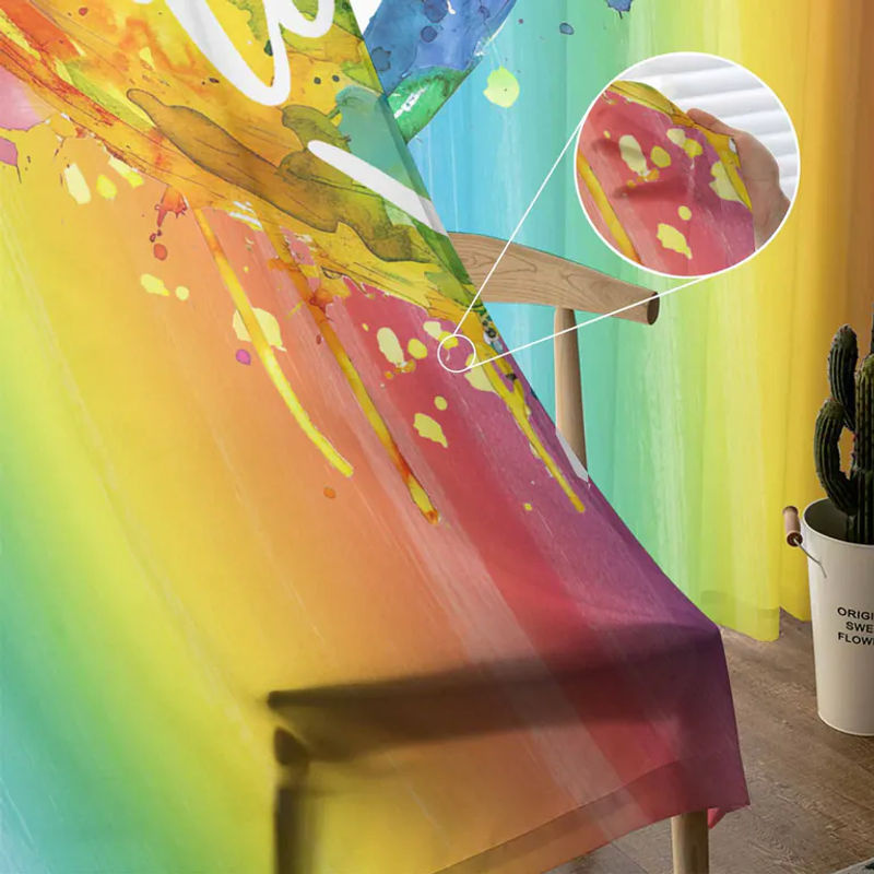 Super Six Regenbogen Aquarell Liebesherz Tüll Vorhang aus Chiffon, Transparent, Gelb/Mehrfarbig, B: 135 cm, H: 114 cm - Bild 4