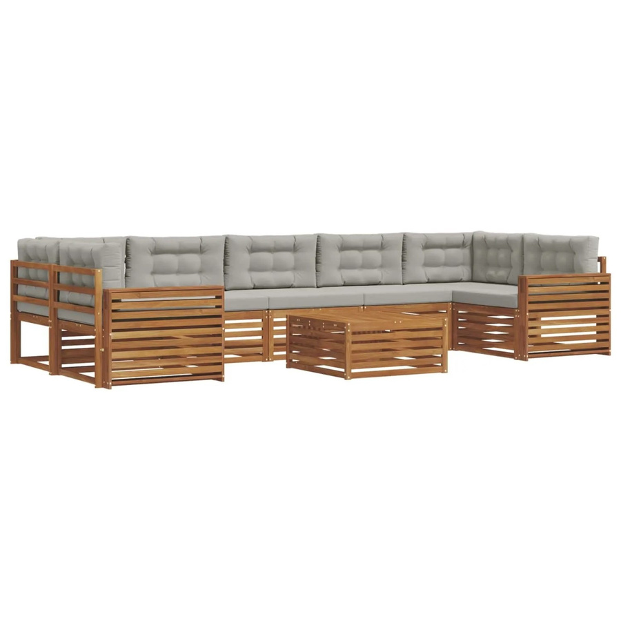 vidaXL Outdoor-Sofagarnitur aus Akazienholz mit Kissen in Natur und Hellgrau, 24-teiliges Set - Bild 2