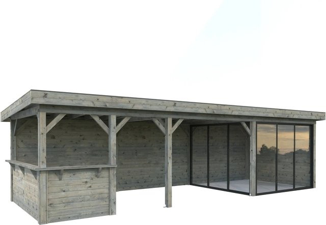 Palmako Pavillon Lenna Set 415 Slide aus Fichtenholz in Grau mit Alu-Schiebetüren und PZ-Schloss, B/H/T: 876 x 245 x 300 cm - Bild 1