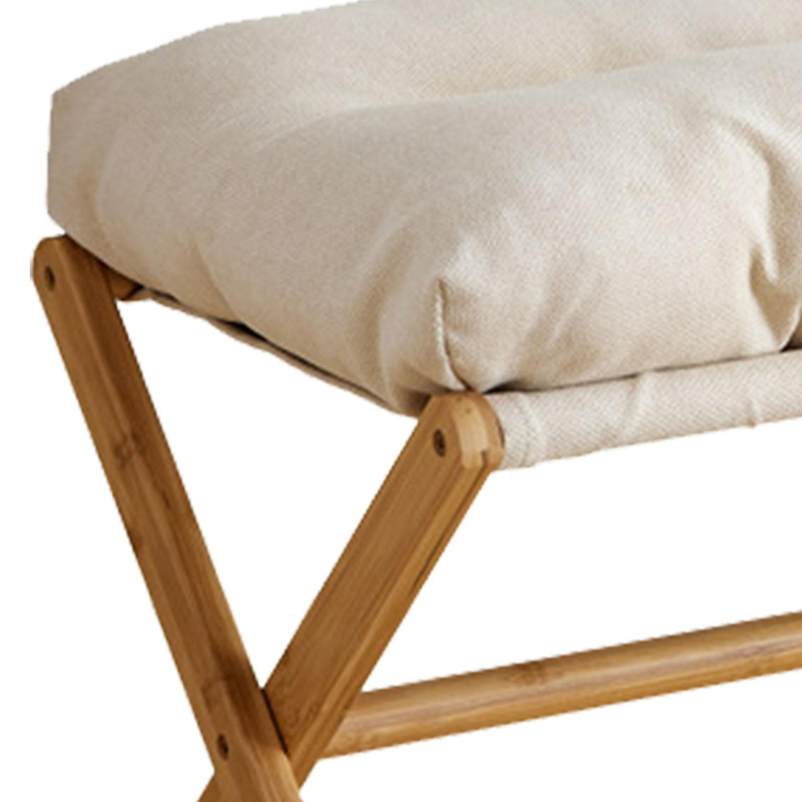Faltbarer Fußhocker von TOMTOP JMS in Beige mit weichem Stoffkissen und Holzbeinen für Wohnzimmer und Home Office - Bild 2