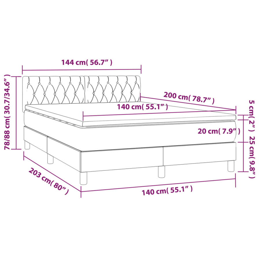 vidaXL Boxspringbett mit Matratze Hybrid-Design in Schwarz aus Stoff, B/T/H: 140 x 200 x 88 cm - Bild 3