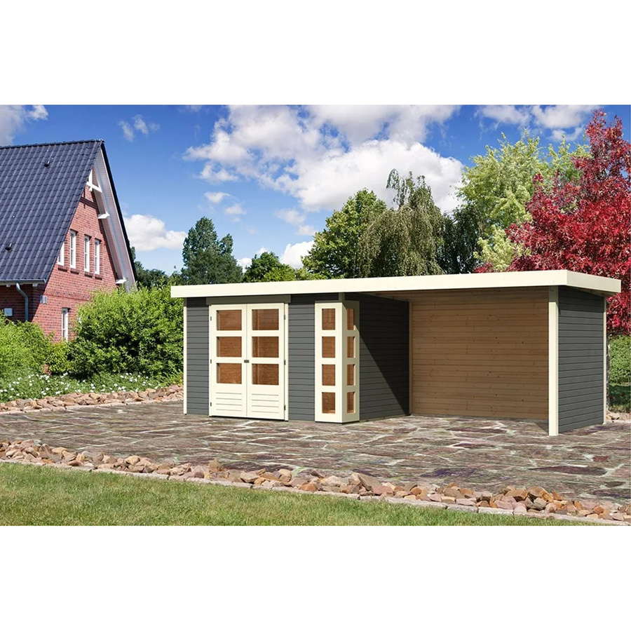Karibu Holz-Gartenhaus Sölve mit Flachdach in Terragrau, B: 298 cm, T: 213 cm, H: 211 cm - Bild 2