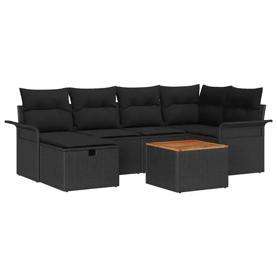 vidaXL Garten-Sofa-Set aus Poly-Rattan in Schwarz mit Kissen, 7-teilig - Bild 2