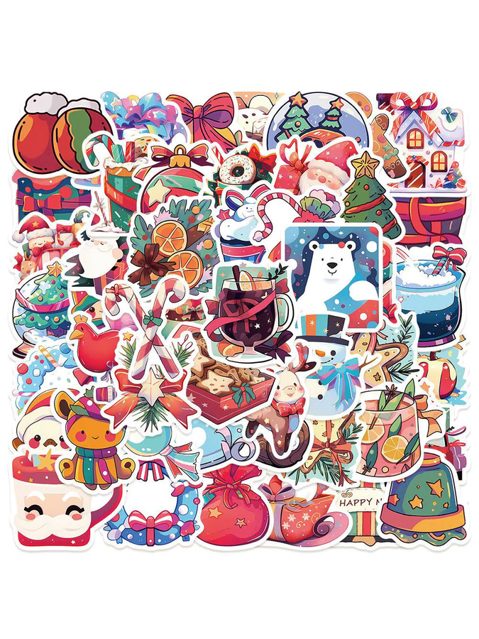 50-teiliges Set wasserfeste Weihnachts-Aufkleber mit Weihnachtsmann-Design in Multicolor für Graffiti und Dekoration - Bild 4