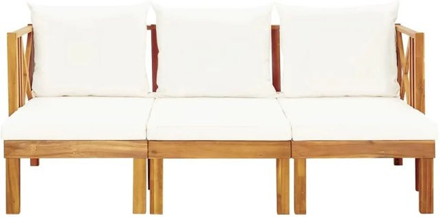 vidaXL 3-Sitzer-Gartenbank aus geöltem Akazienmassivholz mit Kissen in Beige und Weiß, Breite: 179 cm, Tiefe: 66 cm, Höhe: 68,5 cm - Bild 1