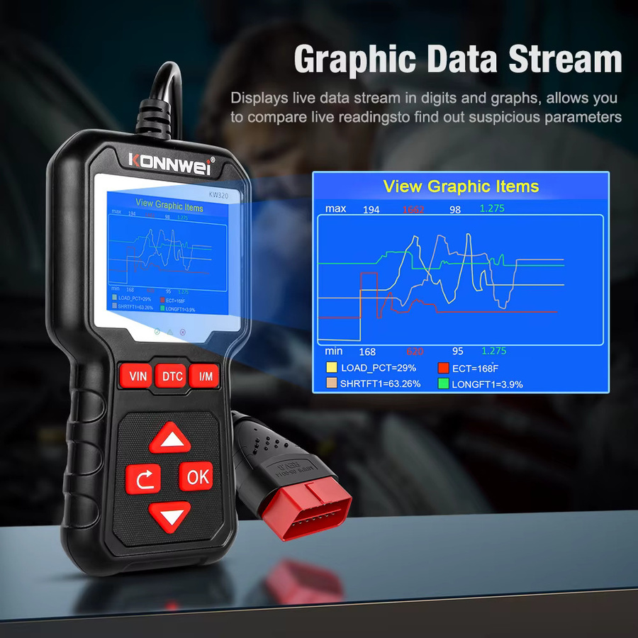 KONNWEI KW320 OBDII Auto Scanner Diagnose Werkzeug mit 2,8 Zoll TFT Display in Schwarz - Bild 4