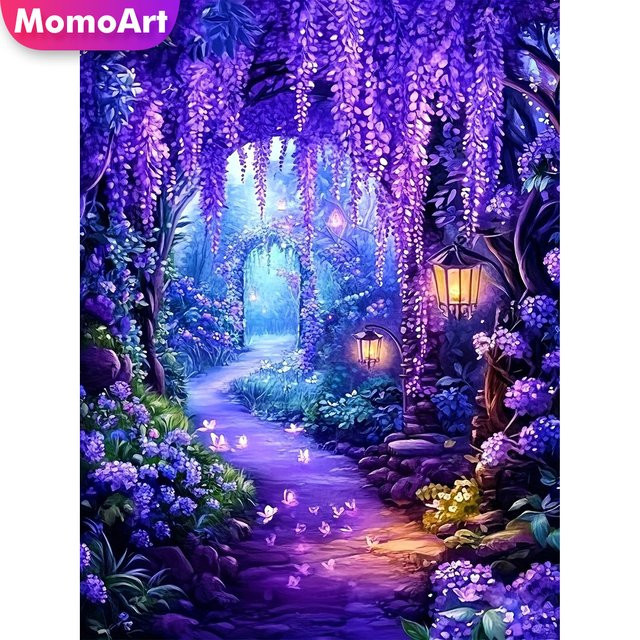Momoart DIY Diamantmalerei Set Landschaft Stadt Motiv mit runden Steinen für deine Wanddekoration - Bild 1
