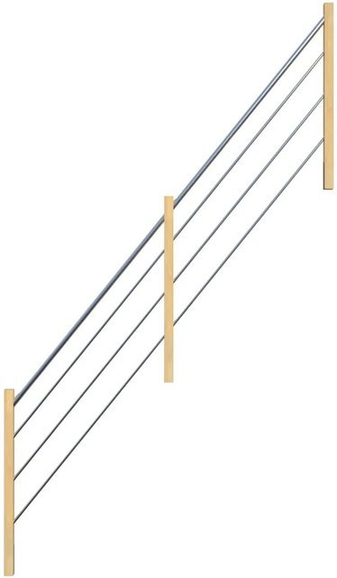 StarWood Holz-Edelstahl-Geländer aus Fichte in Braun und Silber, Wandmontage, Höhe: 180,0 cm, Tiefe: 13,7 cm - Bild 1