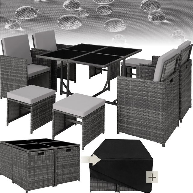tectake Rattan Sitzgruppe Bilbao für Garten und Terrasse, Grau, B/T/H: 53 x 53 x 87 cm - Bild 1
