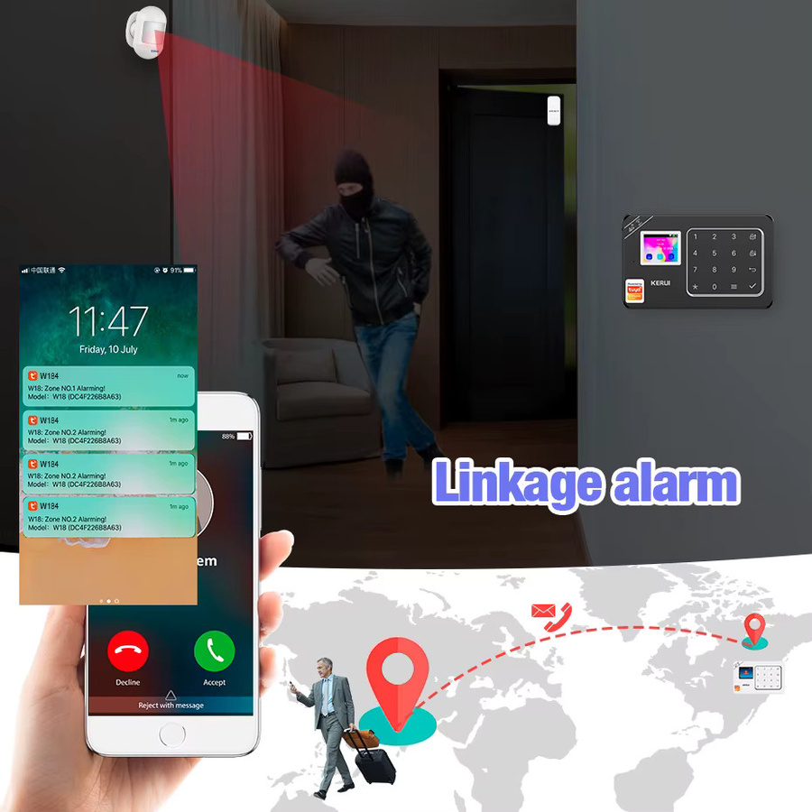 KERUI 4G GSM WiFi Wireless Home Alarm System Kit mit Motion Sensor und Tür Sensor, Tuya Smart Leben kompatibel, Alexa Unterstützung, Modell W184 - Bild 4