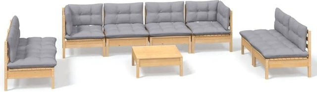 vidaXL 9-tlg. Garten-Lounge-Set aus massivem Kiefernholz mit grauen Polstern - Bild 1