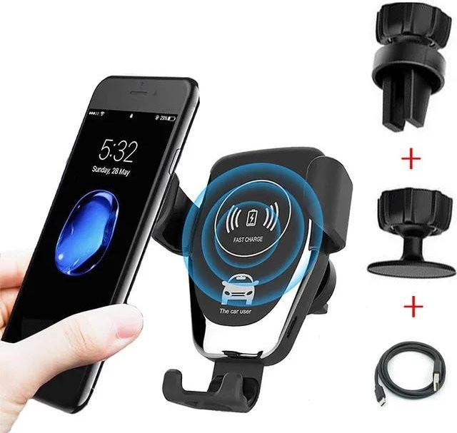 YJMP Kabelloses Autoladegerät mit Schwerkraftsensor für die Luftauslass-Halterung, Schnellladestation für Samsung, iPhone, Huawei und Xiaomi, Schwarz - Bild 1