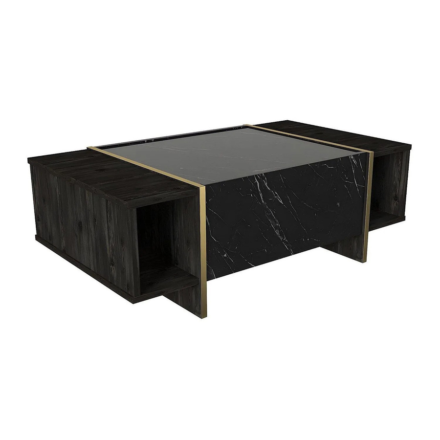 Couchtisch Cadeba in Schwarz mit Marmor-Optik und Goldfarben, rechteckig, Breite: 103,8 cm - Bild 2