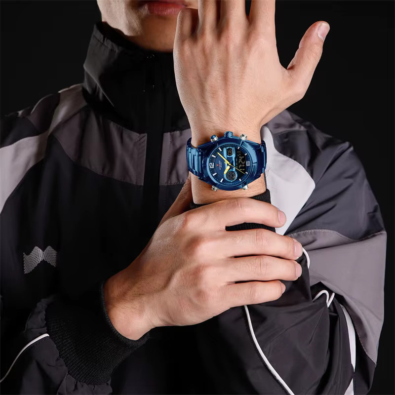 NAVIFORCE Chronograph Herrenuhr, Quarz, Edelstahl, Blau, Analog-Digital - Bild 2