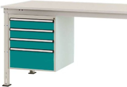 Manuflex ZB4812.5021 Gehäuse-Unterbau Stationär in Blau/Mehrfarbig mit 4 abschließbaren Schubfächern aus Stahl für Tischtiefe 800 mm, Nutzhöhe: 500 mm - Bild 1