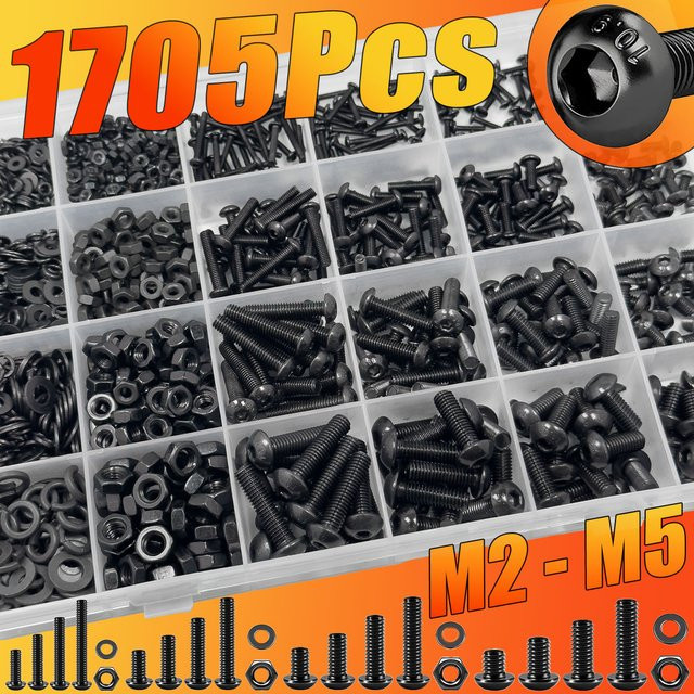 BOVILEVR 1705-teiliges Set aus Sechskant-Halbrundkopfschrauben, Muttern und Scheiben aus Stahl für Heimwerker und Reparaturen - Bild 1