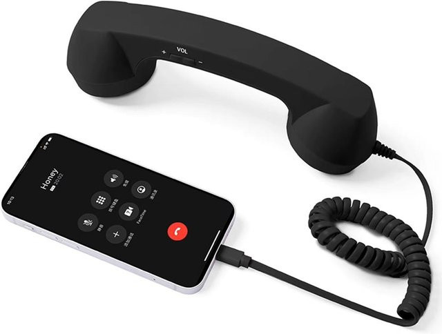 Shanghaihueikuan Retro-Telefonhörer Handheld-Empfänger mit USB-C und 3,5mm Klinke, Schwarz - Bild 1