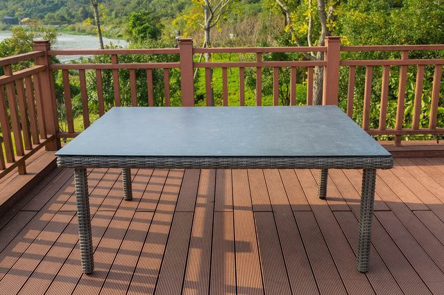 OUTFLEXX Dining Tisch aus Polyrattan in Grau mit Spraystone Tischplatte, B/T: 180 x 120 cm - Bild 1