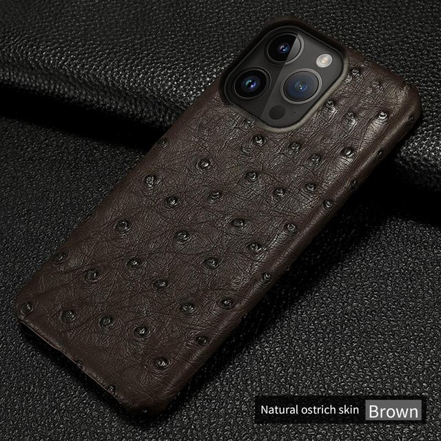 Luxus Straußenleder Handyhülle für Apple iPhone in Braun - Bild 1