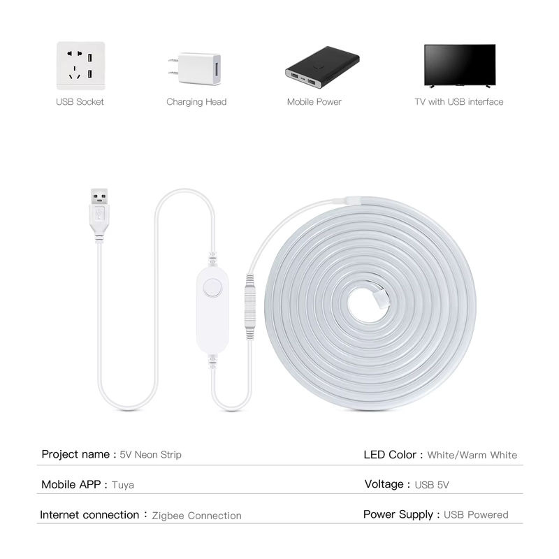 Tuya Neon Flex RGB LED Streifen dimmbar via ZigBee und WLAN mit USB-Anschluss für Alexa und Google Home - Bild 2
