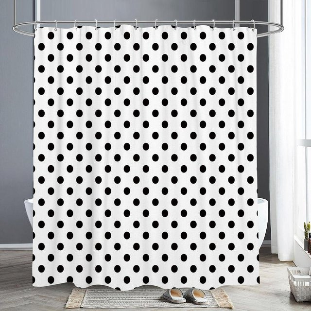 Duschvorhang mit abstraktem geometrischem Linien-Design und Buchstabendruck von YTO Household items, Schwarz-Weiß, B/H: 120 x 180 cm - Bild 1