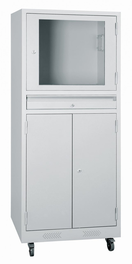 BIGBOXX PC-Schrank aus Metall im Industrial-Design mit Glastüren und Schloss, Grau matt - Bild 1