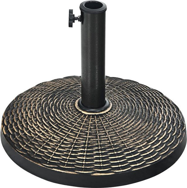 GOFLAME Sonnenschirmständer aus Harz in Braun mit Rattan-Optik und Drehknopf für Garten und Terrasse - Bild 1
