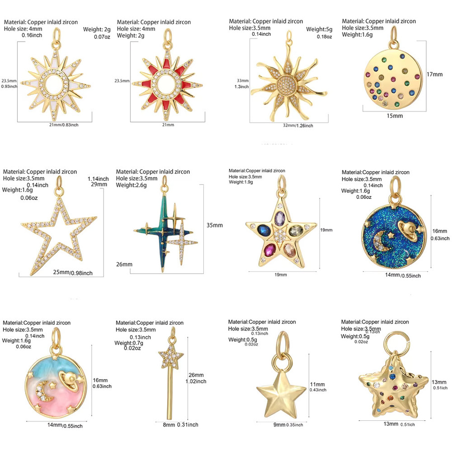 Charm Sterne Mond, Gold Farbe, Messing, Damen - Bild 1
