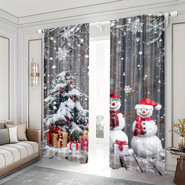 2er-Set Yiran Furniture Weihnachtsvorhänge mit Weihnachtskugel- und Blatt-Design, halbtransparent mit Digitaldruck, B: 50 cm, H: 60 cm - Bild 1