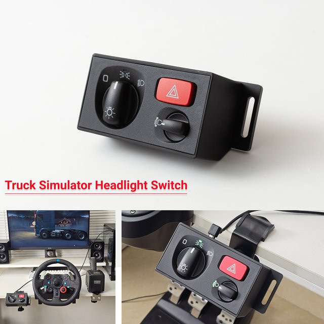 USB Scheinwerferschalter-Hub für PC Simulationen wie Euro Truck Simulator 2, kompatibel mit Logitech G29 G27 G923 und Thrustmaster T300RS/GT sowie PXN und MOZA R3, Schwarz - Bild 1
