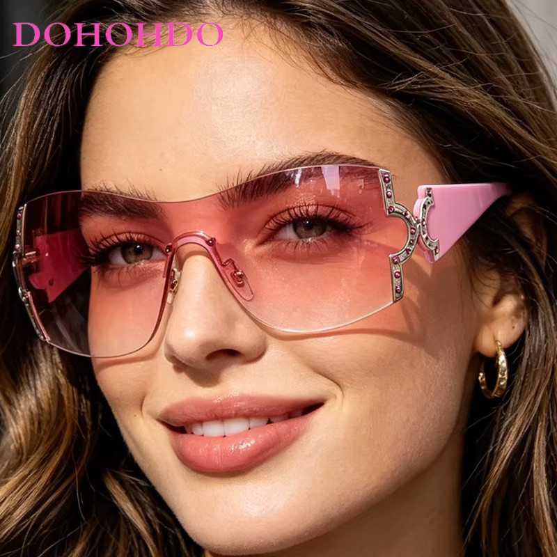 DOHOHDO Sonnenbrille, randlos, Shield-Wrap-Around, pink, Unisex - Bild 1