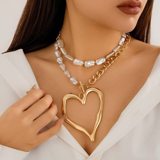 YULIN Halskette mit Liebesherz Anhänger, Gold, Perle, Damen, Vintage - Bild 1