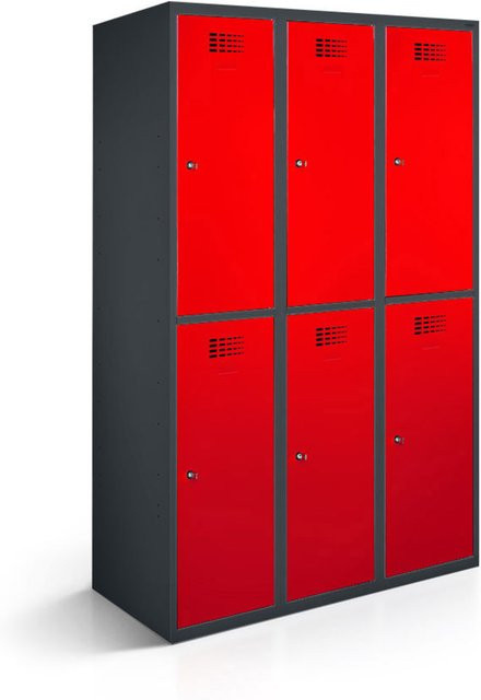 rotstahl Garderobenspind mit 6 Türen in Rot und anthrazitgrauem Korpus, B/T/H: 120 x 50 x 180 cm - Bild 1