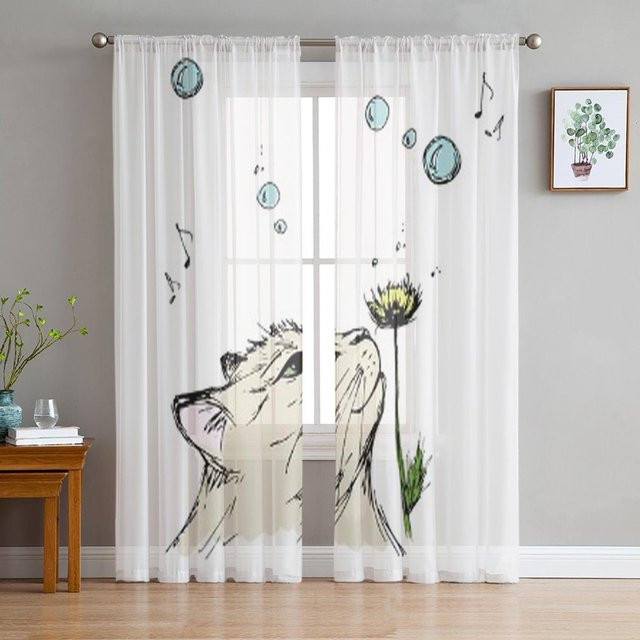 Super Six Transparente Voile Organza Vorhänge mit floralem Design in Weiß, Breite: 135 cm, Höhe: 114 cm - Bild 1